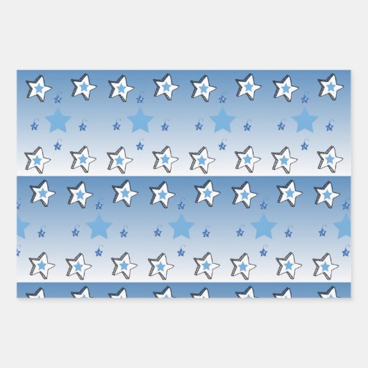 Frohe Weihnachten Blau & Weiße Sterne Geschenkpapier Set (Vorderseite 3)