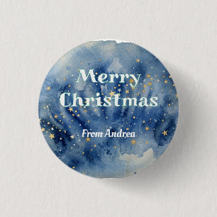 Frohe Weihnachten blau weiße Sterne Wasserfarbe ge Button