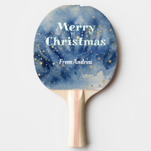 Frohe Weihnachten blau weiße Sterne Wasserfarbe ge Tischtennis Schläger