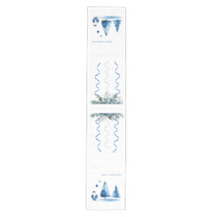 Frohe Weihnachten Blau & Weiße Wasserfarbe Santa Mittelgroßer Tischläufer