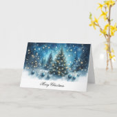 Frohe Weihnachten Blaue Bäume und Ornamente Karte (Gelbe Blume)