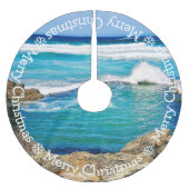 Frohe Weihnachten, blaue Cornisch-Wellen Polyester Weihnachtsbaumdecke (Vorderseite)