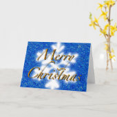 Frohe Weihnachten, blaue funkelnde Schneeflocke Karte (Gelbe Blume)