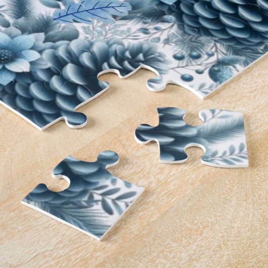 Frohe Weihnachten Blaue Pinienzapfen Puzzle (Seite)