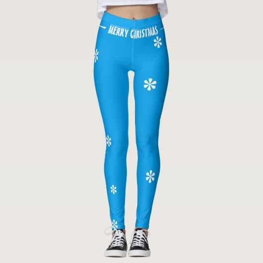 Frohe Weihnachten Blaue Schneeflocken Leggings (Vorderseite)