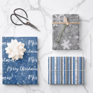 Frohe Weihnachten Blauer Grauer Winter Geschenkpapier Set