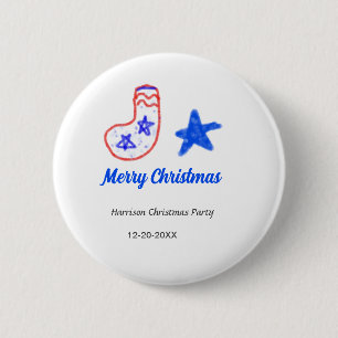Frohe Weihnachten blauer Stern rote Strümpfe Name  Button