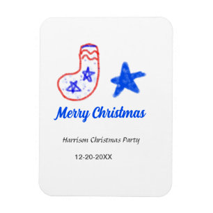 Frohe Weihnachten blauer Stern rote Strümpfe Name  Magnet