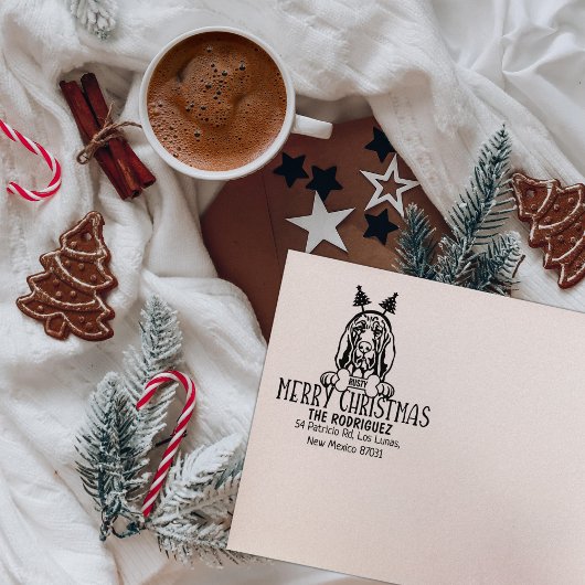 Frohe Weihnachten Bloodhound Hund Rücksendeadresse Gummistempel