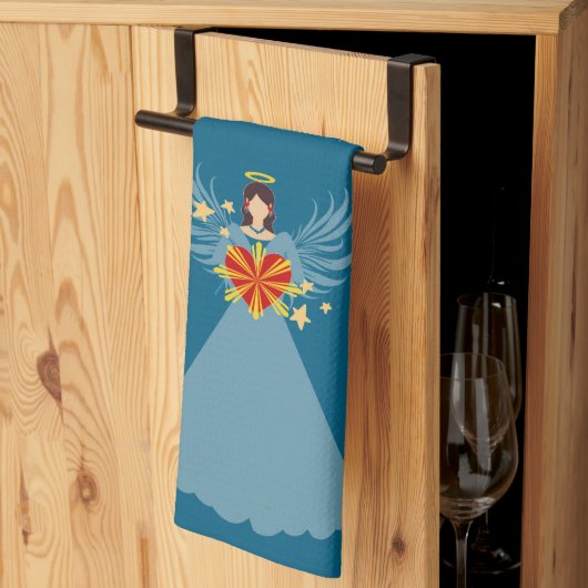 Frohe Weihnachten Blue Angel Stars Red Heart Holid Geschirrtuch (Drittel gefaltet)