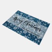 Frohe Weihnachten Blue Burlap Snowflake Muster Fußmatte (Schrägansicht)