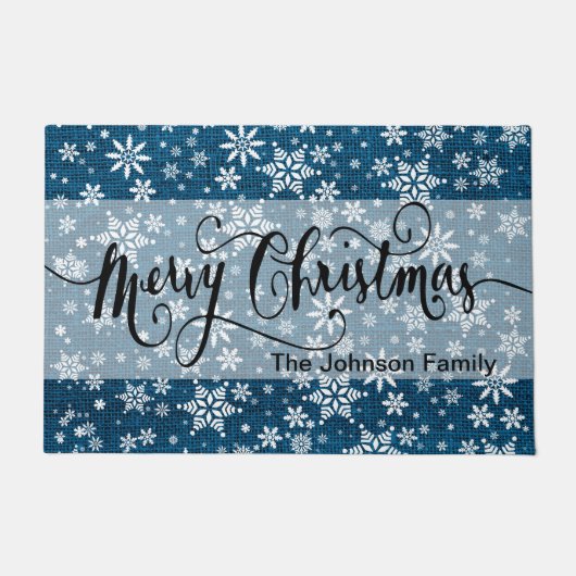 Frohe Weihnachten Blue Burlap Snowflake Muster Fußmatte (Vorderseite)