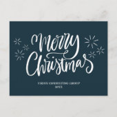 Frohe Weihnachten Blue Calligraphy Business Modern (Vorderseite)