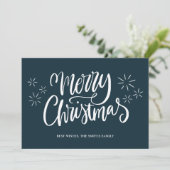 Frohe Weihnachten Blue Calligraphy Modernes Non-Fo (Stehend Vorderseite)