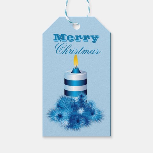 Frohe Weihnachten Blue Candle Geschenkanhänger (Vorderseite)