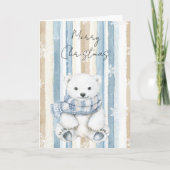 Frohe Weihnachten Blue Cream Snowflakes Stripes Bä Karte (Vorderseite)