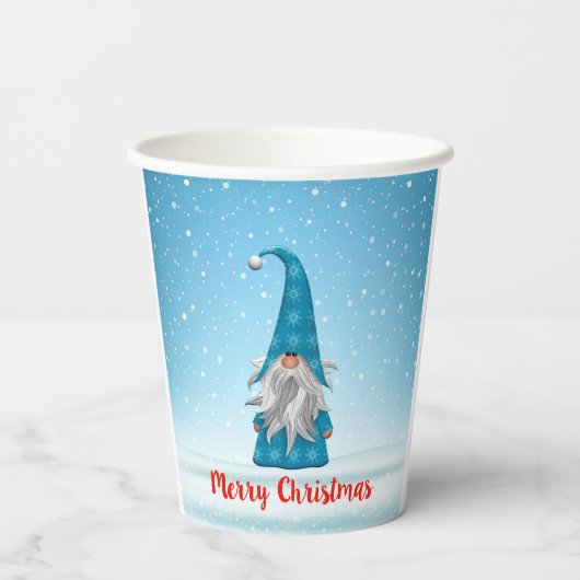 Frohe Weihnachten Blue Gnome Pappbecher (Rückseite)