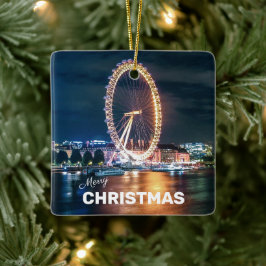 Frohe Weihnachten Blue Gold Night London Keramikornament