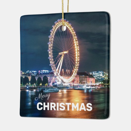 Frohe Weihnachten Blue Gold Night London Keramikornament (Links)