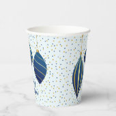 Frohe Weihnachten Blue Gold Ornaments Blue Pappbecher (Rechts)