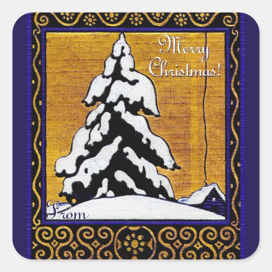 Frohe Weihnachten! Blue & Gold Square Sticker (Vorderseite)
