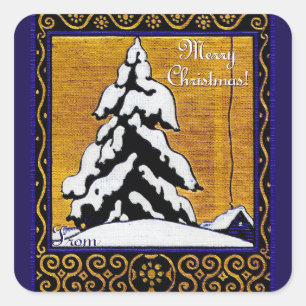 Frohe Weihnachten! Blue & Gold Square Sticker