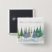 Frohe Weihnachten Blue Holiday Trees Art Button (Vorne & Hinten)
