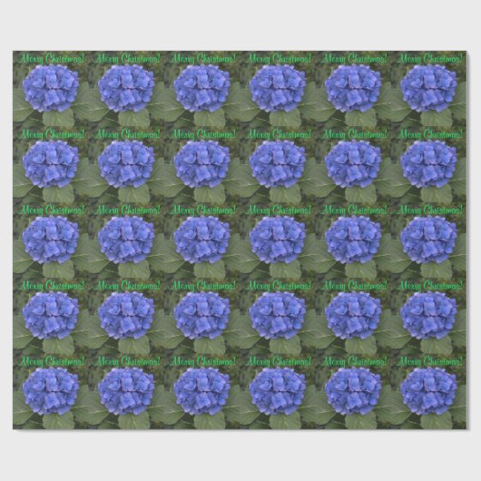 Frohe Weihnachten Blue Hydrangea Geschenkpapier (Flach)