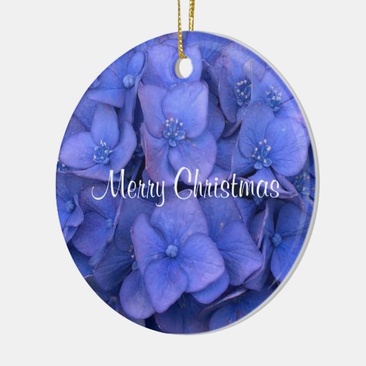 Frohe Weihnachten Blue Hydrangea Keramikornament (Links)