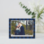 Frohe Weihnachten Blue Kariert Couple Foto Postkarte (Stehend Vorderseite)