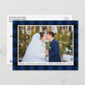 Frohe Weihnachten Blue Kariert Wedding Foto Postkarte (Vorne/Hinten)