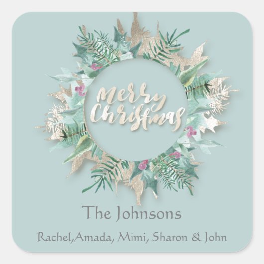 Frohe Weihnachten Blue Mint Elfenbeinferien Holida Quadratischer Aufkleber (Vorderseite)