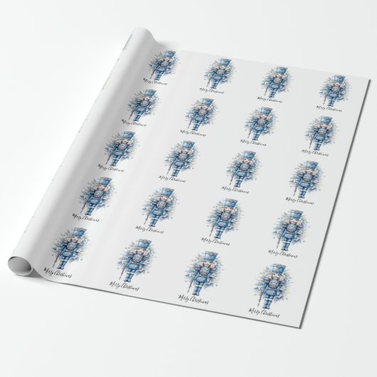 Frohe Weihnachten Blue Nutcracker Geschenkpapier (Ungerollt)