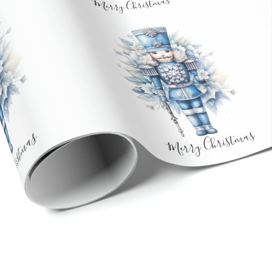 Frohe Weihnachten Blue Nutcracker Geschenkpapier (Rolleneckpunkt)