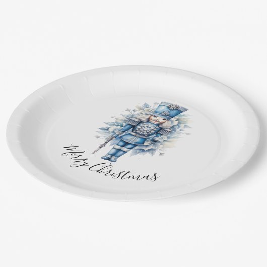 Frohe Weihnachten Blue Nutcracker Pappteller (Schrägansicht)