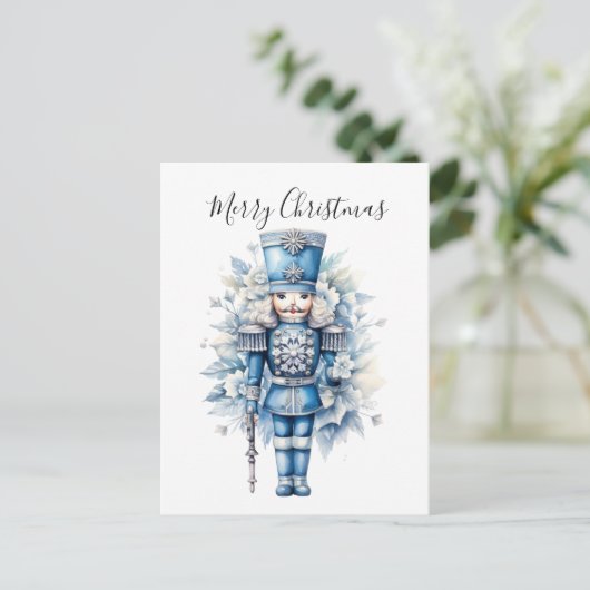 Frohe Weihnachten Blue Nutcracker Postkarte (Stehend Vorderseite)