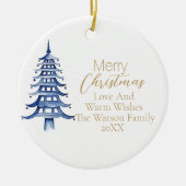 Frohe Weihnachten Blue Pagoda Weihnachtsbaum 1 Fot Keramik Ornament (Vorne)