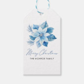Frohe Weihnachten Blue Poinsettia Aufkleber Geschenkanhänger (Vorderseite)