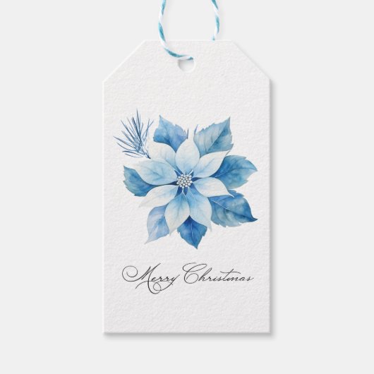 Frohe Weihnachten Blue Poinsettia Geschenkmarke Geschenkanhänger (Vorderseite)