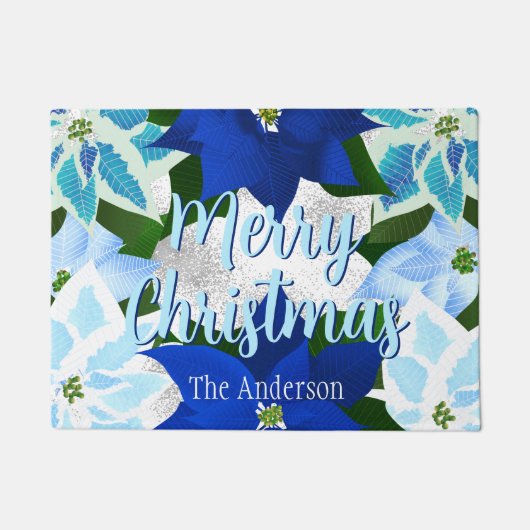 Frohe Weihnachten Blue Poinsettias Doormat Fußmatte (Vorderseite)