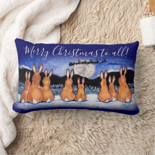 Frohe Weihnachten Blue Rabbit Night Scene Sleigh Lendenkissen