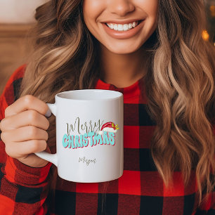 Frohe Weihnachten Blue Red Festive Retro Name hinz Kaffeetasse