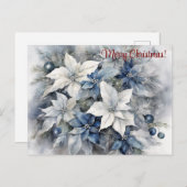 Frohe Weihnachten Blue Silver Poinsettia Postkarte (Vorne/Hinten)