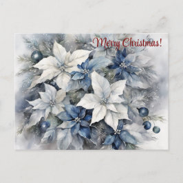 Frohe Weihnachten Blue Silver Poinsettia Postkarte