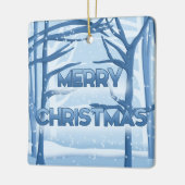 Frohe Weihnachten Blue Snow Scene Keramikornament (Links)