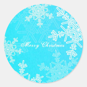 Frohe Weihnachten Blue Snowflake Minimalistisches  Runder Aufkleber