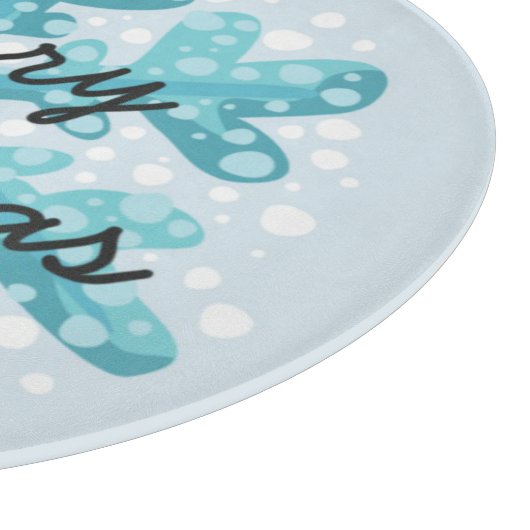 Frohe Weihnachten Blue Snowflake Modern Circular Schneidebrett (Ecke)