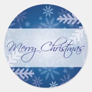 Frohe Weihnachten Blue Snowflake Round Stickers