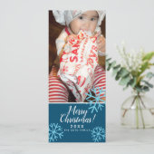 Frohe Weihnachten Blue SnowFlakes Baby Foto (Stehend Vorderseite)