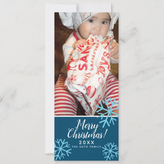 Frohe Weihnachten Blue SnowFlakes Baby Foto (Vorderseite)
